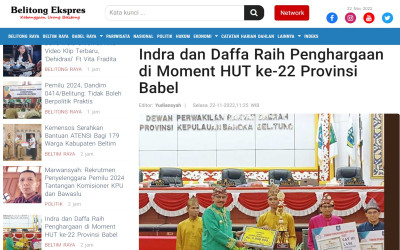 Indra dan Daffa Raih Penghargaan di Moment HUT ke-22 Provinsi Babel