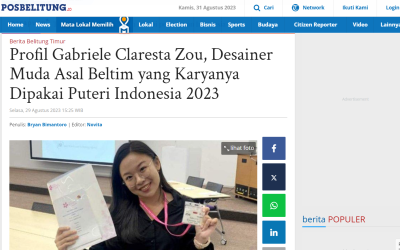 Profil Gabriele Clarista Zou, Desainer Muda Asal Beltim yang Karyanya Dipakai Puteri Indonesia 2023