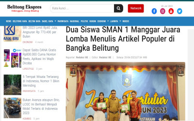 Dua Siswa SMAN 1 Manggar Juara Lomba Menulis Artikel Populer di Bangka Belitung