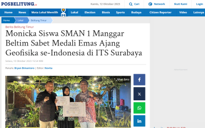 Monicka Siswa SMAN 1 Manggar Beltim Sabet Medali Emas Ajang Geofisika se-Indonesia di ITS Surabaya