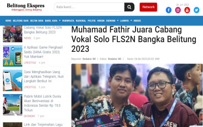 Muhamad Fathir Juara Cabang Vokal Solo FLS2N Bangka Belitung 2023