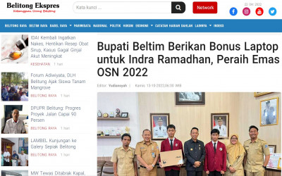 Bupati Beltim Berikan Bonus Laptop untuk Indra Ramadhan, Peraih Emas OSN 2022